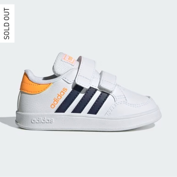 Adidas Little Kids Breaknet White Orange Velcro Low Sneakers Size 10K - Picture 1 of 11